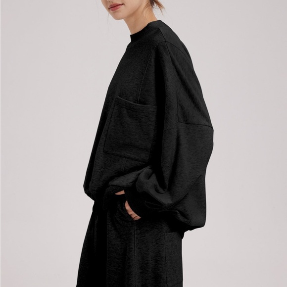 Nap Loungewear Drawstring Hem Cotton Sweatshirt Black - Picture 2 of 6